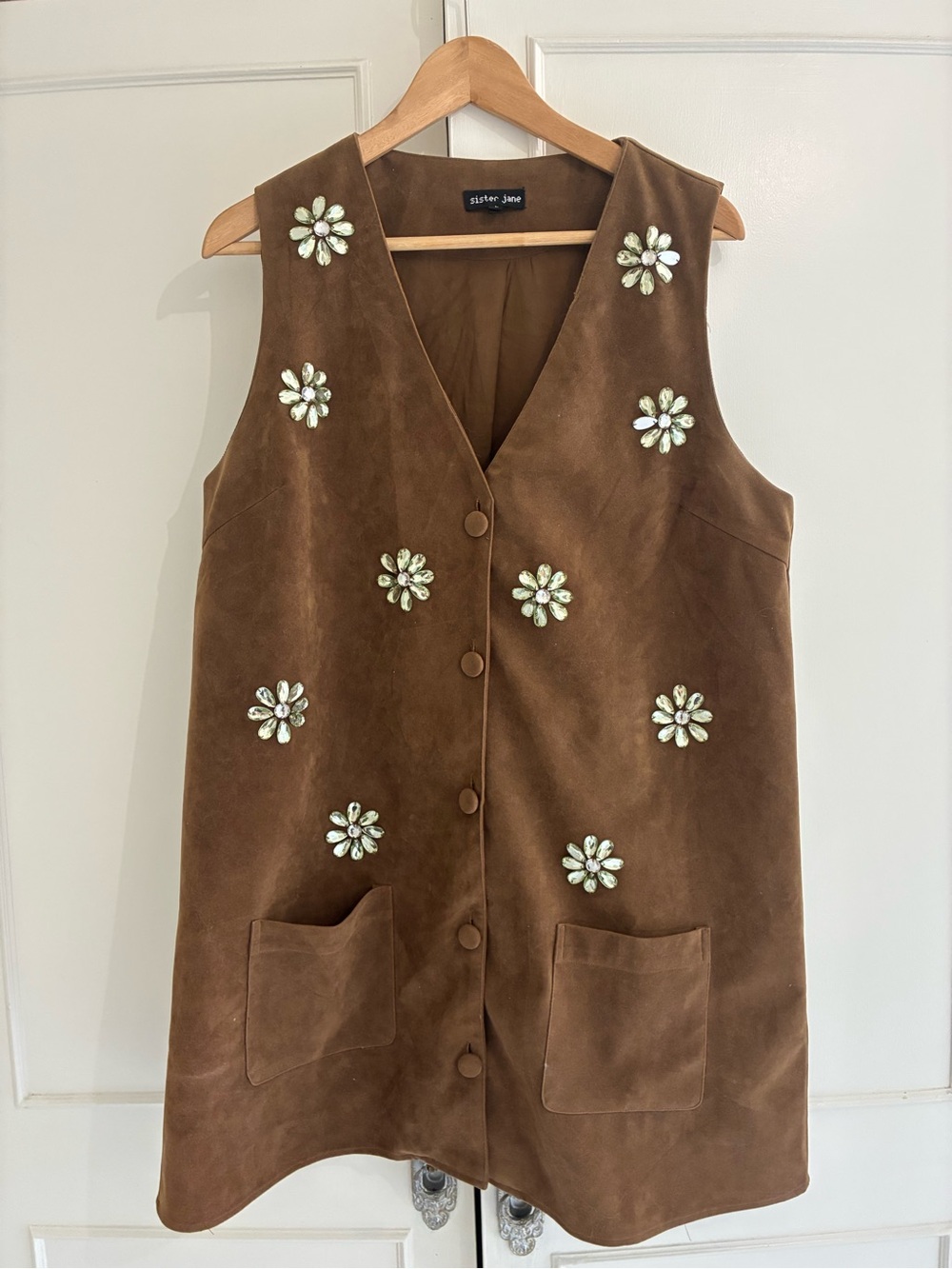 Sister Jane (Anthropologie) Budding Jewel Embellished Faux Suede Mini Dress - Picture 2 of 5